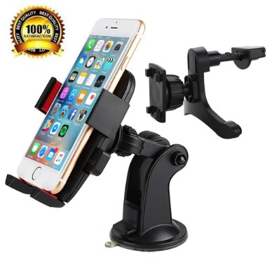 Car Mount, YUNSONG(TM) Super 3 in 1 Universal Adjustable Air Vent/ Windshield Car Phone Mount Holder Cradle for iPhone, Samsung & Other Smartphones- One Year Warranty