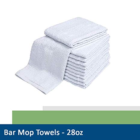 Sara Glove 28oz Bar Mop Towels 16x19, 100% Cotton, Commercial Grade Professional Kitchen/Restaurant BarMop Towels (White-24 Pack)