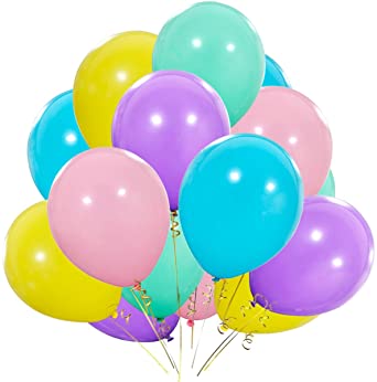 Pastel Rainbow Balloons - 12 Inch Purple Yellow Aqua Blue Light Pink Latex Balloon for 1st Unicorn Birthday Party Decorations, Ice Cream Baby Shower, Bridal Shower 100pcs