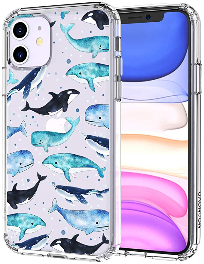 MOSNOVO iPhone 11 Case, Whale Pattern Clear Design Transparent Plastic Hard Back Case with TPU Bumper Protective Case Cover for Apple iPhone 11 (2019)