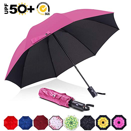 ABCCANOPY Umbrella Compact Rain&Wind Teflon Repellent Umbrellas Sun Protection with Black Glue Anti UV Coating Travel Auto Folding Umbrella, Blocking UV 99.98%