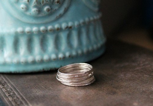 Sterling Silver Skinny Thin Stacking Rings - Set of 7