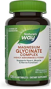 Nature's Way Magnesium Glycinate Complex, Supports Heart, Muscle, Nerve Function*, Highly Absorbable Magnesium Glycinate, Magnesium Malate, 220 mg per 2-Tablet Serving, Gluten Free, Vegan, 120 Tablets