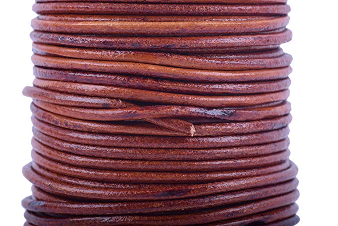 KONMAY 25 Yards Solid Round 2.0mm Distressed Brown Genuine/Real Leather Cord Braiding String (2.0mm, Distressed Brown)