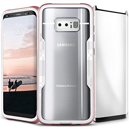 Zizo Shock 2.0 Series Compatible with Samsung Galaxy Note 8 Case Military Grade Drop Tested with Tempered Glass Screen Protector Rose Gold White