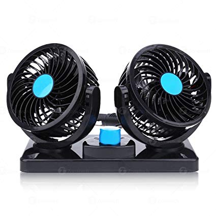 Zone Tech 12V Dual Head Car Auto Cooling Air Fan - Powerful Quiet 2 Speed Rotatable 12V Ventilation Dashboard Electric Fans with Kids Safe Design
