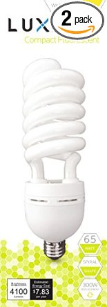Luxrite LR20215 2-Pack 65-Watt High Wattage CFL Spiral Light Bulb Equivalent To 300W Incandescent Warm White 2700K 4100 Lumens E26 Standard Base