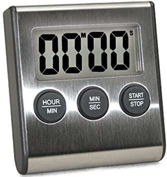 Elegant Digital Personal Kitchen Timer, 3 Stainless Steel Models, Model eT-78, Displays 0-99 Min. or 0-99 Hr, SUPER Strong Magnetic Back, Softer Mellow Personal Alarm Tone, Auto Shut Off, Auto Memory