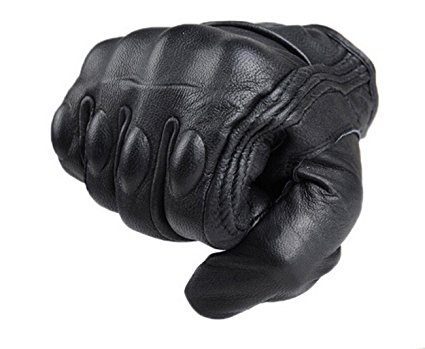 FXC Full Finger Motorcycle Leather Gloves Men's Premium Protective Motorbike Gloves (L, Solid)