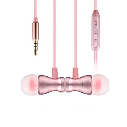 in-Ear Earphones Headphones, Bambud Magnetic Wired Earbuds Stereo Noise Cancelling Earphones with Mic and Volume Control (Rose Gold)