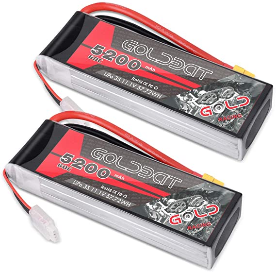 GOLDBAT 5200mAh 60C 11.1V 3S LiPo RC Short Battery with XT60 Connector Softcase Pack for RC Car Truck Quadcopter Airplane Helicopter (2 Pack)