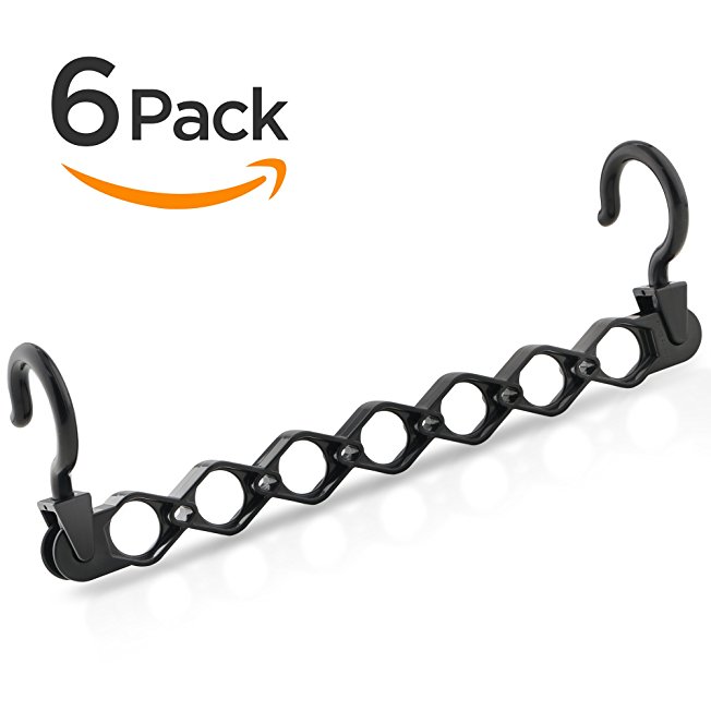 6 PCS IPOW Black Plastic Closet Clothing Hanger Organizer Wardrobe Sturdy Space Saving Cascading Hanger