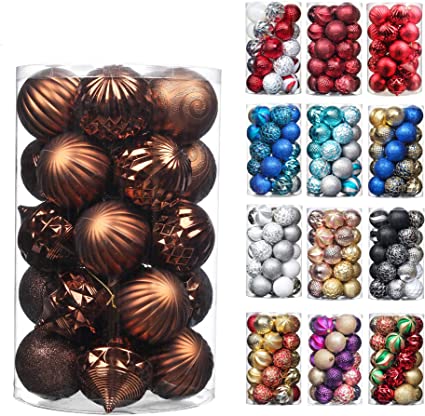 Wyness Christmas Balls Ornaments Set Festival Home Party Decors Xmas Tree Hanging Decorative Baubles 31pc Coffee 1.97in/2.75in