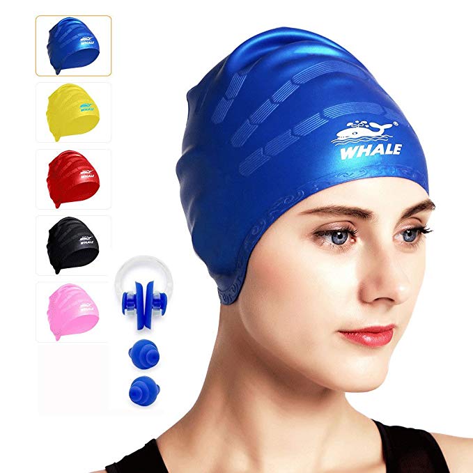 Swim Cap for Long Hair,Waterproof Silicone Swimming Caps for Women Men Kids Child Girls for Dreadlocks&Short Hair Keeps Hair Clean Ear Dry with Swimming Ear Plugs and Nose Clips