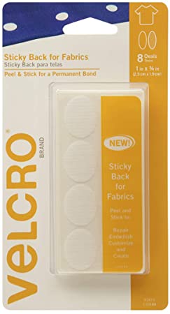 VELCRO Brand For Fabrics | Permanent Sticky Back Fabric Tape for Alterations and Hemming | Peel and Stick - No Sewing, Gluing, or Ironing | Pre-Cut Ovals, 1 x 3/4 inch, White - 8 Sets