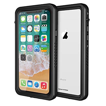 iPhone X/Xs Waterproof Case, ImpactStrong IP68 Certified Waterproof Snowproof Underwater Diving Full Body Cover with Built-in Screen Protector for Apple iPhone X/Xs 5.8 inch - FS Jet Black