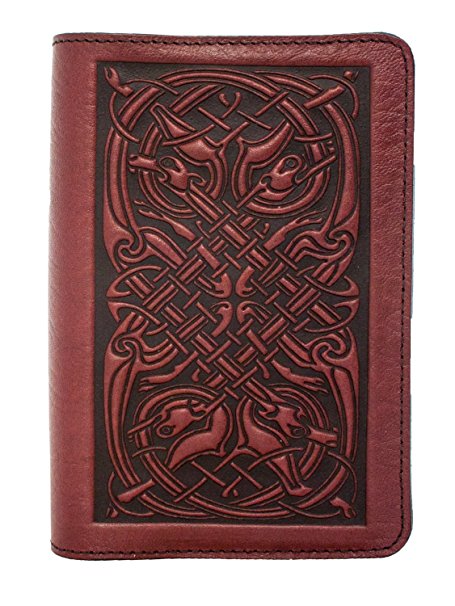 Oberon Design Celtic Hounds Pocket Notebook Cover | Fits 5.5 x 3.5 Notebooks, Embossed Leather, Wine Color | Made in the USA