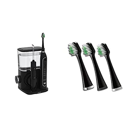 Waterpik CC-01 Complete Care 9.0 Sonic Electric Toothbrush   Water Flosser, Black, Medium with Triple Sonic Replacement Brush Heads, 3 Count, Black