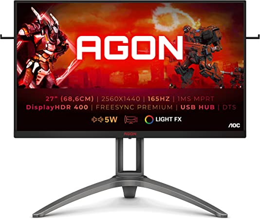 AOC AGON Gaming AG273QX - 27 Inch QHD Monitor, 165Hz, 1 ms, VA, AMD FreeSync premium, HDR400, USB Hub, Speakers,Height adjust (2560x1440@ 165Hz, 400 cd/m², HDMI/DP/USB 3.0)