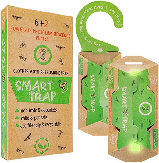 SMART Moth Trap, Clothes Moth Killer for Wardrobe, 6 2 Anti Moth Pheromone Trap   Power-Up lighting Plates, Sticky Traps, Moth Repellent, Carpet Protection, Kraft Eco-Friendly Clothing Moth Glue Trap