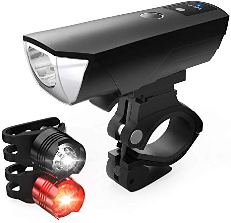 HODGSON Bike Lights Set Auto Adjustable Light 400 Lumens Bicycle Light Front and 2 Back Lights, USB Rechargeable Super Bright Headlight and 2 Flashing Rear Light, IPX64 Waterproof