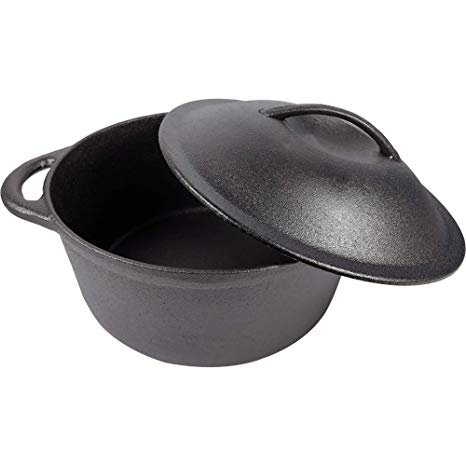 Cast Iron Dutch Oven, Pre-Seasoned, With Dual Handles - 4.86 qt | for Indoor & Outdoor Use