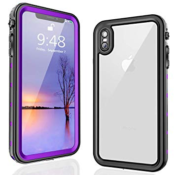FXXXLTF iPhone Xs Max Waterproof Case, Supporting Wireless Charging Full Body Protective Clear Case Built in Screen Protector, Shockproof Snowproof Case Design for iPhone Xs Max