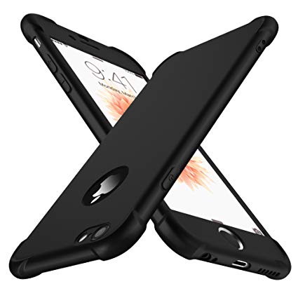 iPhone 6 Case, iPhone 6s Case with [2 Pack Tempered Glass Screen Protector] ORETech 360° Full Body Shockproof iPhone 6/6s Cover Ultra-Thin [Air Cushion] Anti-Scratch Hard PC   Silicone TPU Bumper Rubber iPhone 6 Case - Black