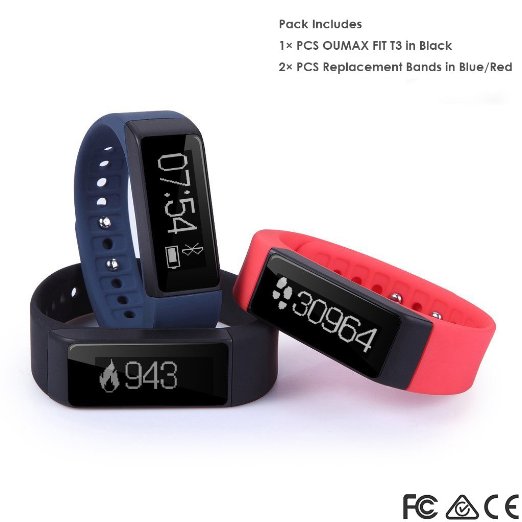 OUMAX Fitness activity tracker T3 Pack include 3 bands plus one additional band clasp