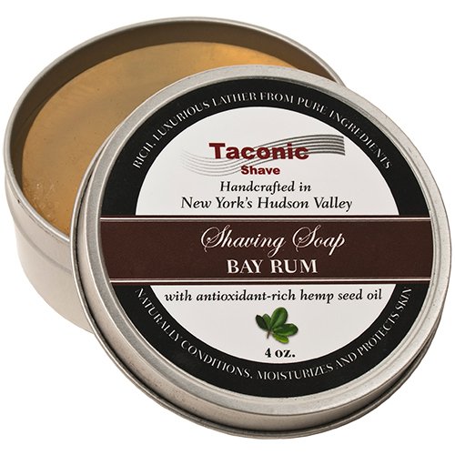 Taconic Shave Barbershop Quality Bay Rum Shaving Soap with Antioxidant-Rich Hemp Seed Oil