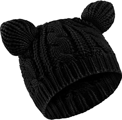 Cat Ear Beanie Hat Cute Cat Knitted Hat Winter Knit Cable Hat for Women Girls