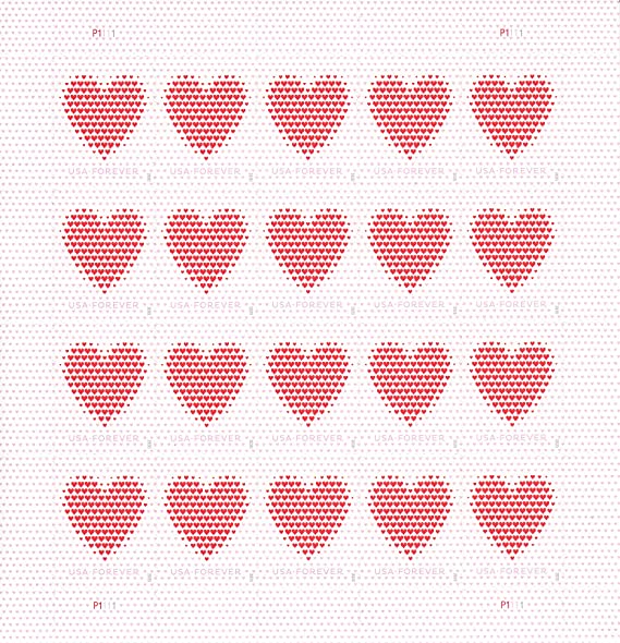 Made of Hearts Sheets of 20 Forever First Class Postage Stamps Wedding Celebration Love Valentines (2 Sheets of 20)