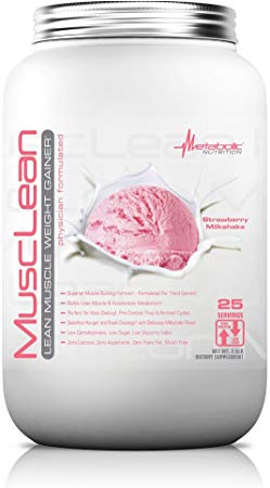 Metabolic Nutrition, Musclean, Whey Protein Meal Replacement, Weight Gainer, High Protein, Low Carb, High Fat, Keto Diet, Digestive Enzymes, 24 Vitamins and Minerals, Strawberry, 2.5 Pound (25 ser)