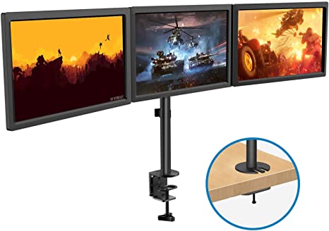 HUANUO Triple Monitor Mount for 3 Monitors 13-24" / 2 Monitors 13-35", Adjustable Monitor Arm Support Max.8 Kg Per Arm, 2 Mounting Options, 75x75 / 100x100