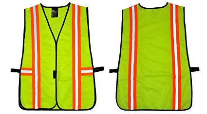 G & F 41112 Industrial Safety Vest with Reflective Stripes, Neon Lime Green