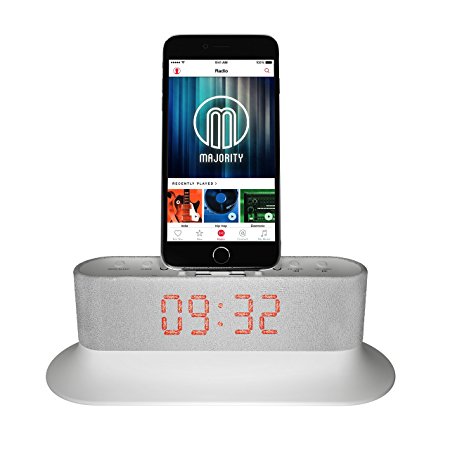 Mercury Speaker Docking Station Alarm Clock FM Radio Lightning Dock for iPhone 5 5S 5C 6 6  6S 7 7  iPod (White)