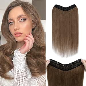 Benehair Clip in Hair Extensions Real Human Hair U Shape Light Brown Clip in Human Hair Extensions 3/4 Full Head with 5 Clips 14 Inch One Piece Hair Clip in for Women with Thinning Hair #6 Light Brown