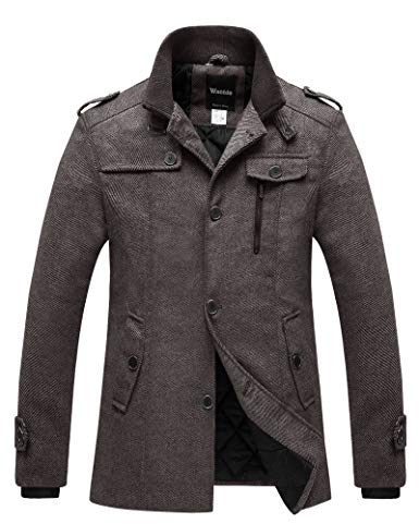 Wantdo Men's Wool Blend Pea Coat Single Breasted Thicken Warm Military Peacoat Jacket