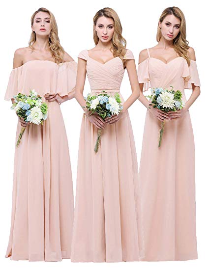 CLOTHKNOW Chiffon Bridesmaid Dresses Long for Women Girls to Wedding Party Gowns