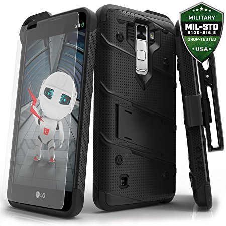 LG K10 Case, Zizo [Bolt Series] with FREE [LG K10 Screen Protector Clear] Kickstand [Military Grade Drop Tested] Holster Belt Clip - LG K10