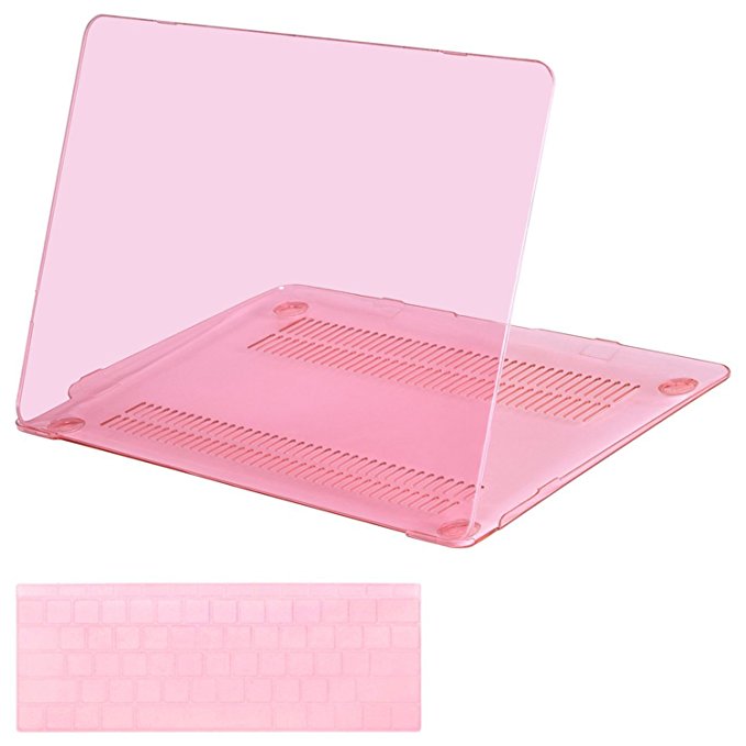 Mosiso Plastic Hard Shell Case with Keyboard Cover for MacBook 12 Inch with Retina Display Model A1534 (Newest Version 2017/2016/2015), Crystal Pink