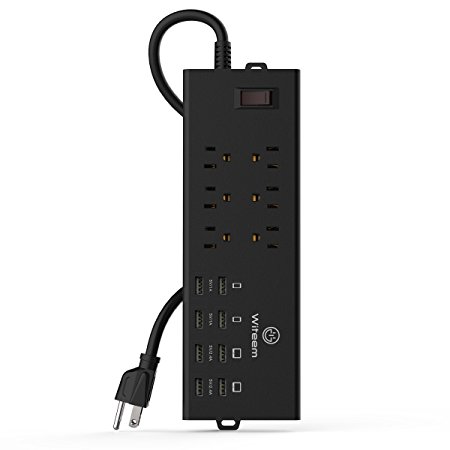 Witeem Power Strip Surge Protector with 6 AC Outlets and 8 Smart USB Ports, 6 ft UL Power Cord, Black