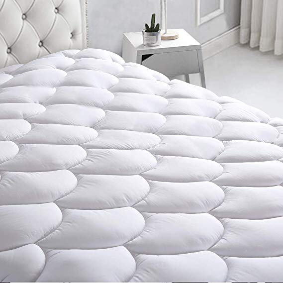 HEPERON Twin XL Quilted Fitted Mattress Pad Cover Cooling,Multi-Use,Overfilled Mattress Topper 8-21-Inch Deep Pocket,Down Alternative(Twin XL White)