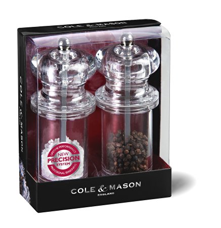 Cole & Mason 505 Precision Salt and Pepper Grinder Set, Acrylic, Sea Salt and Peppercorns Included