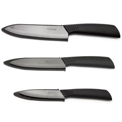 Top Classic Chefs Ceramic Knife Set by Chefware for Cutting Fruits Vegetables & Meats (3 Piece Set)