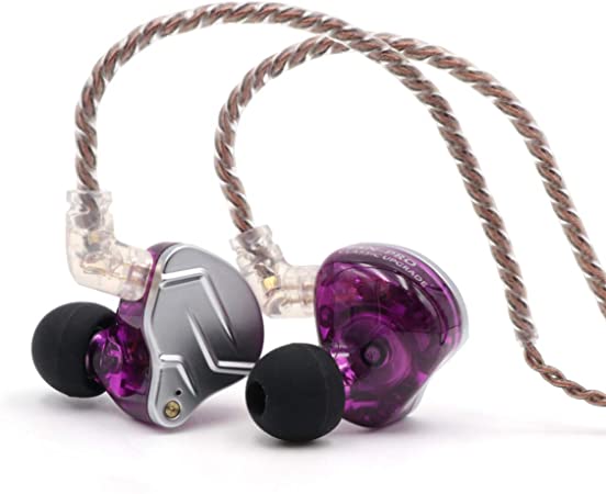 Linsoul KZ ZSN Pro Dual Driver 1BA 1DD Hybrid Metal Earphones HiFi in-Ear Monitor with Detachable 2Pin Cable, Zin Alloy Panel (with Mic, Purple)