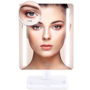 Bestope 24 LED Makeup Vanity Mirror with Lights,12 inch Larger Screen,Detachable 10X Magnifying Mirror, Dimmable,180° Rotation, Dual Power Supply, High Definition Led Mirror