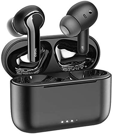 TOZO NC2 Hybrid Active Noise Cancelling Wireless Earbuds, in-Ear Detection Headphones, IPX6 Waterproof Bluetooth 5.2 Stereo Earphones, Immersive Sound Premium Deep Bass Headset,Matte Black