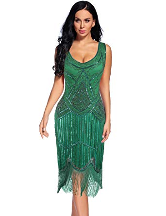 Flapper Girl Women's Vintage 1920s Sequin Beaded Tassels Hem Flapper Dress