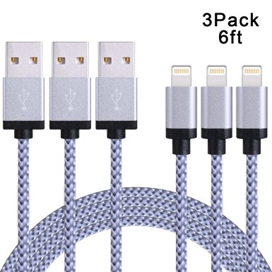 Redlink 3Pack 6FT Top quality Nylon Braided Tangle-free Durable lightning USB Charging Cable Cord Wire for Apple iPhone SE/6/6s/6 plus/6s plus,5c/5s/5,iPad Air/Mini,iPod Nano/Touch etc iOS9(White)